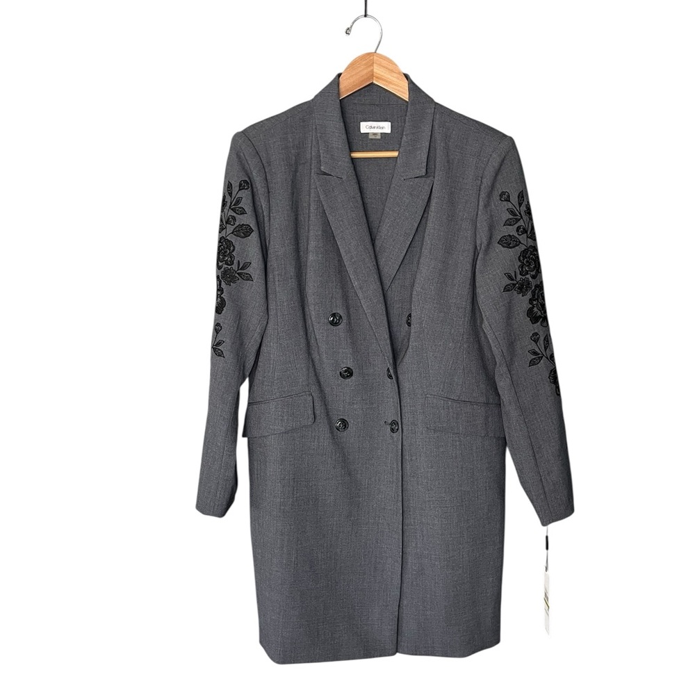 SOLD NWT Calvin Klein Longline Blazer / Suit Dress Floral Embroidered Sleeve - Picture 2 of 13